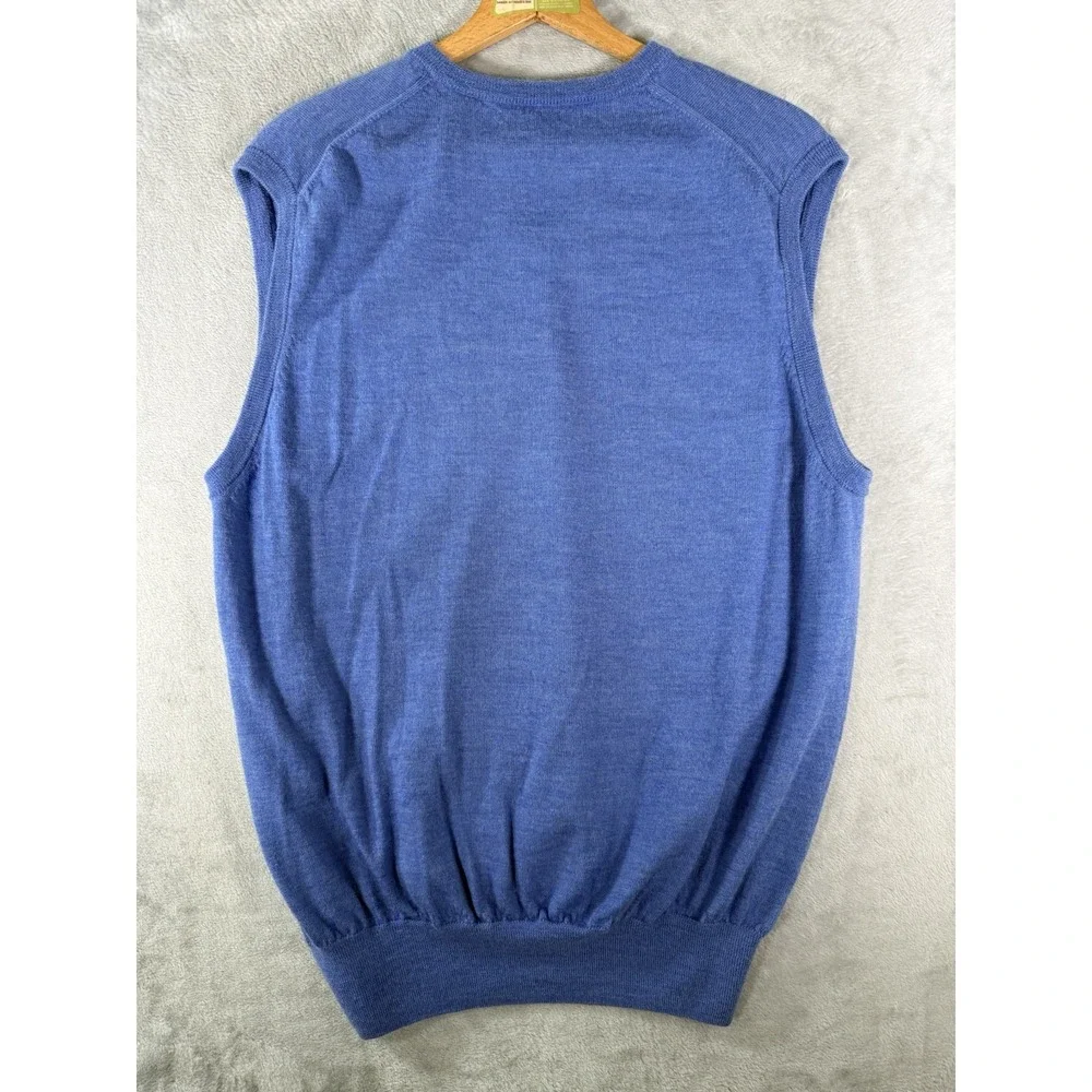 Peter Millar Vest Mens Large Blue Italian Merino Wool V Neck Sleeveless
